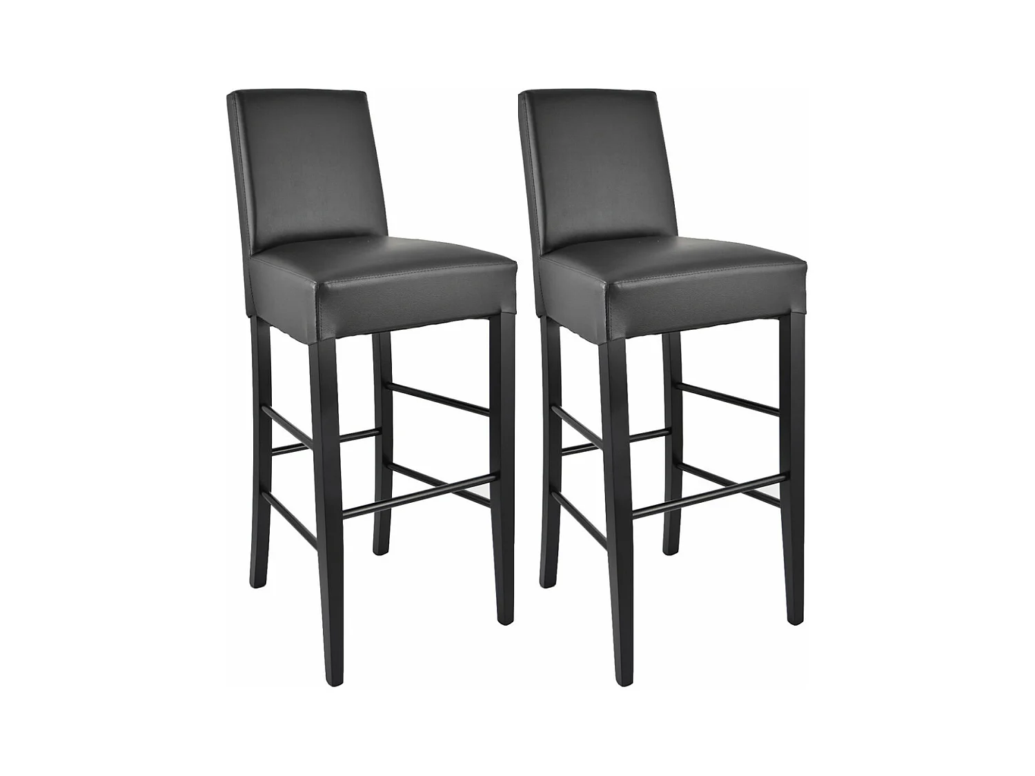 TONY - Lot de 2 Tabourets Laqués Noir et Assise Simili Cuir Noir