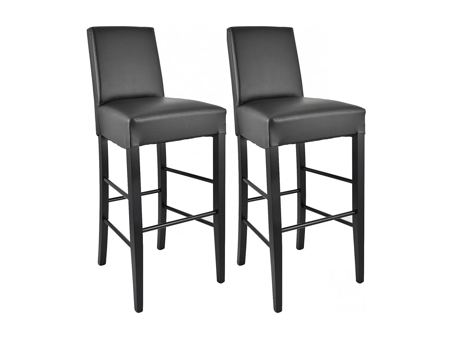 TONY - Lot de 2 Tabourets Laqués Noir et Assise Simili Cuir Noir