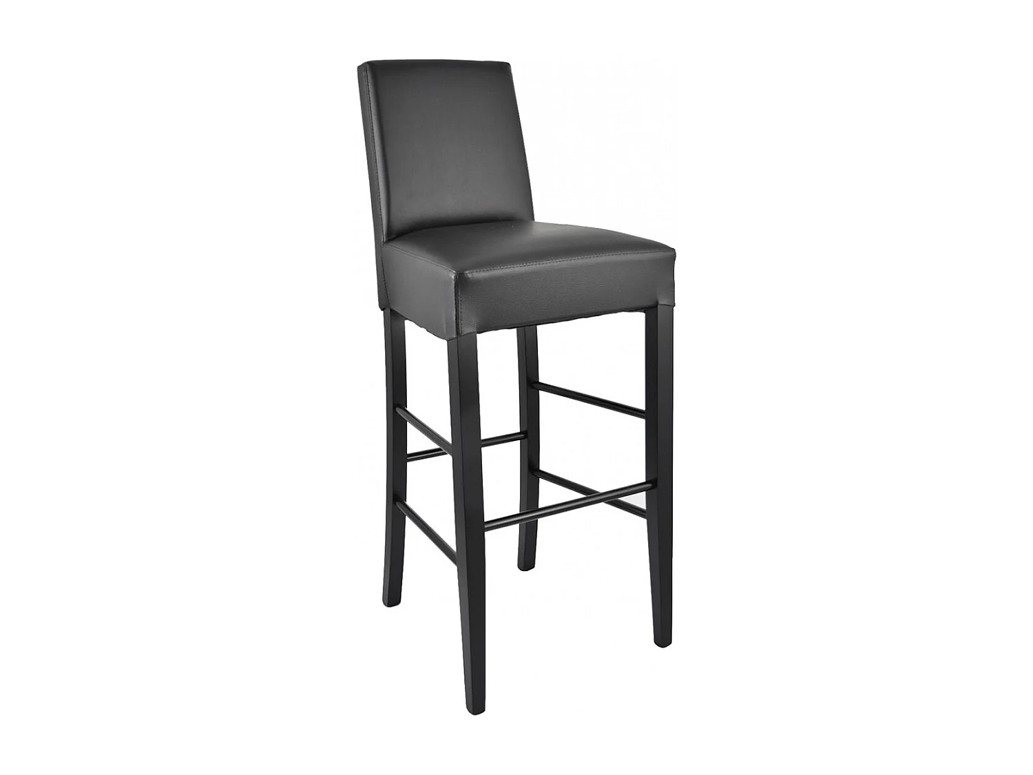 TONY - Lot de 2 Tabourets Laqués Noir et Assise Simili Cuir Noir