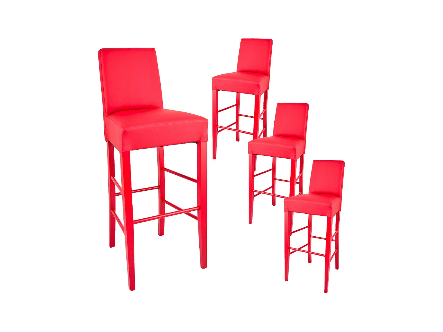 TONY - Lot de 4 Tabourets Laqués Rouge et Assise Simili Cuir Rouge