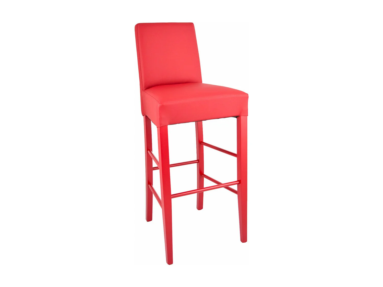 TONY - Lot de 4 Tabourets Laqués Rouge et Assise Simili Cuir Rouge