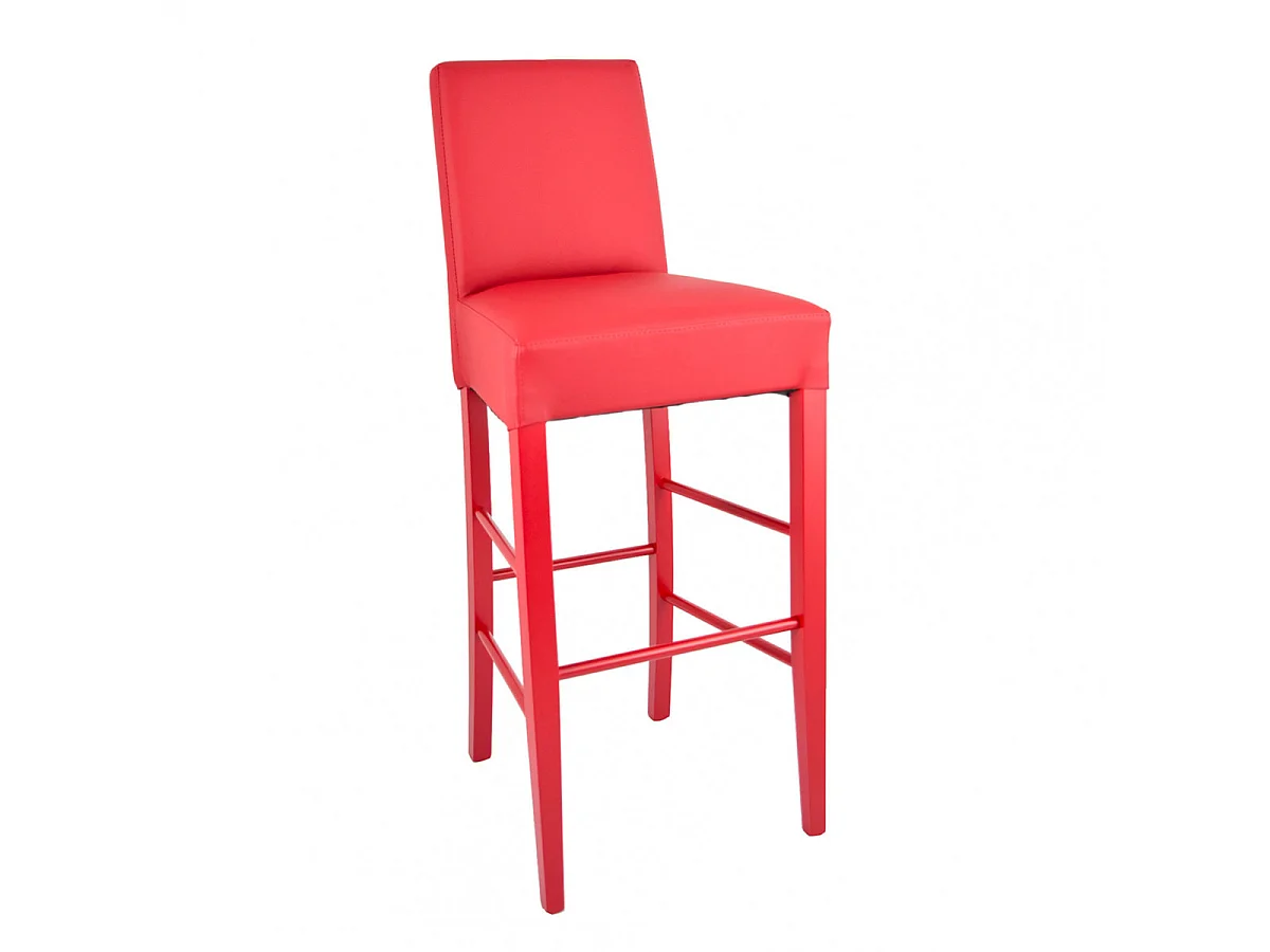 TONY - Lot de 4 Tabourets Laqués Rouge et Assise Simili Cuir Rouge