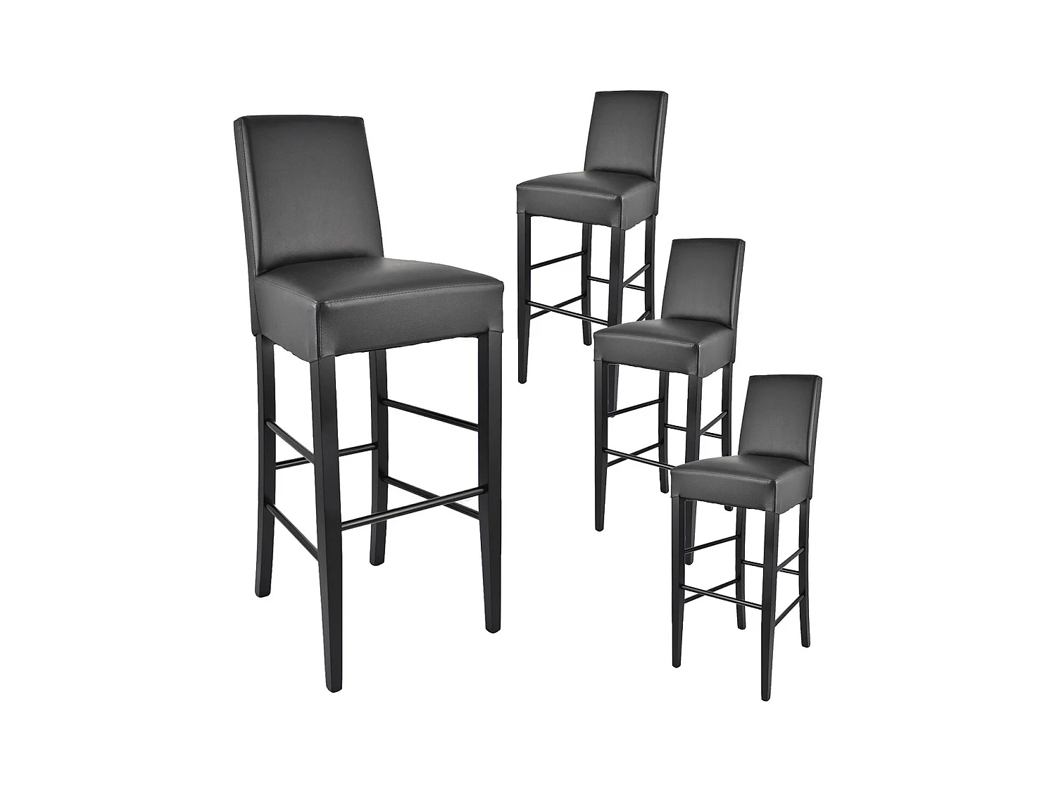 TONY - Lot de 4 Tabourets Laqués Noir et Assise Simili Cuir Noir