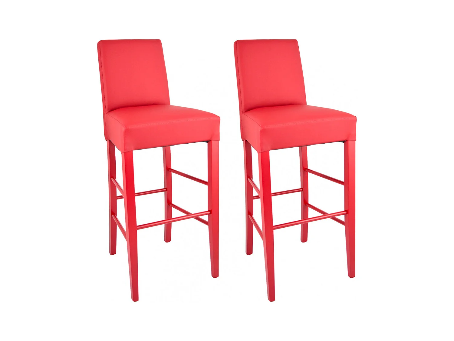 TONY - Lot de 2 Tabourets Laqués Rouge et Assise Simili Cuir Rouge