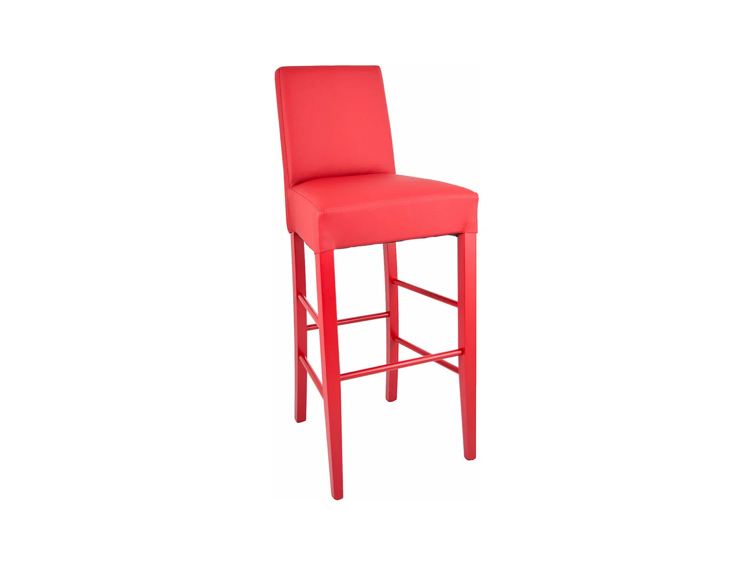 TONY - Lot de 2 Tabourets Laqués Rouge et Assise Simili Cuir Rouge