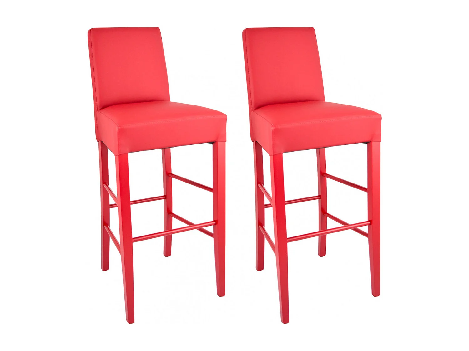 TONY - Lot de 2 Tabourets Laqués Rouge et Assise Simili Cuir Rouge