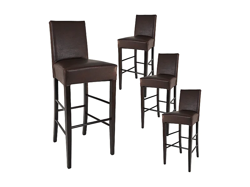 TONY - Lot de 4 Tabourets Wengé et Assise Simili Cuir Marron Foncé