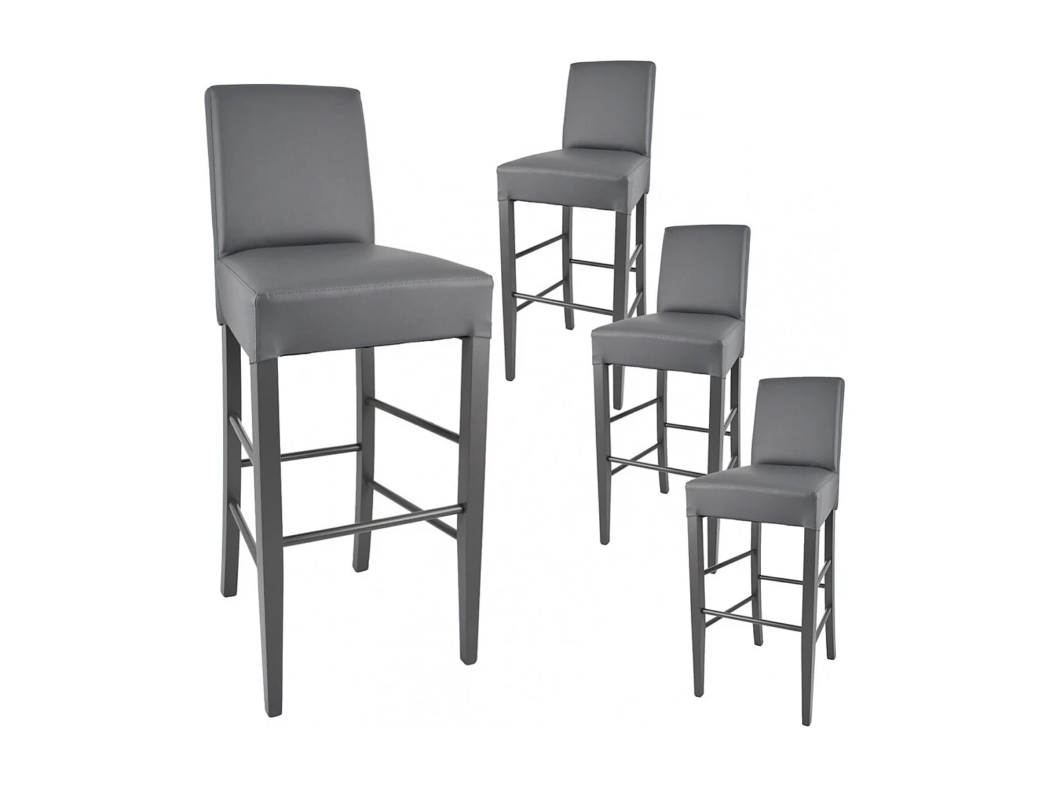 TONY - Lot de 4 Tabourets Laqués Gris et Assise Simili Cuir Gris