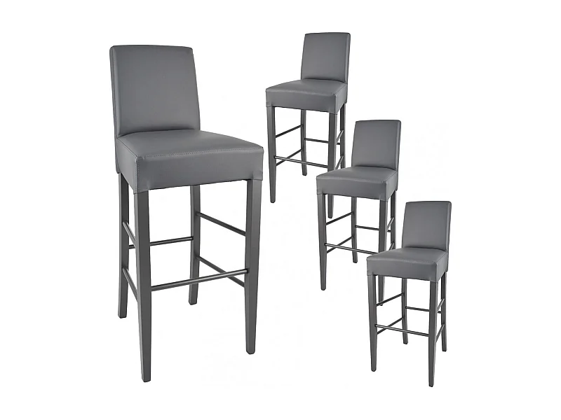 TONY - Lot de 4 Tabourets Laqués Gris et Assise Simili Cuir Gris