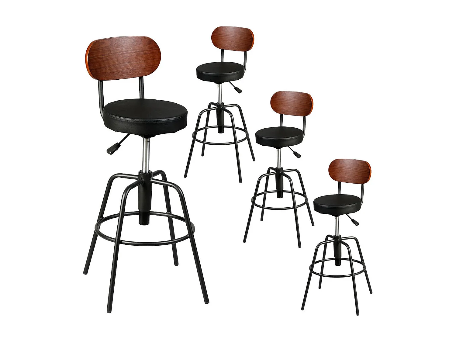 ROBUSTO - Lot de 4 Tabourets de Bar Réglables Pivotants Noirs