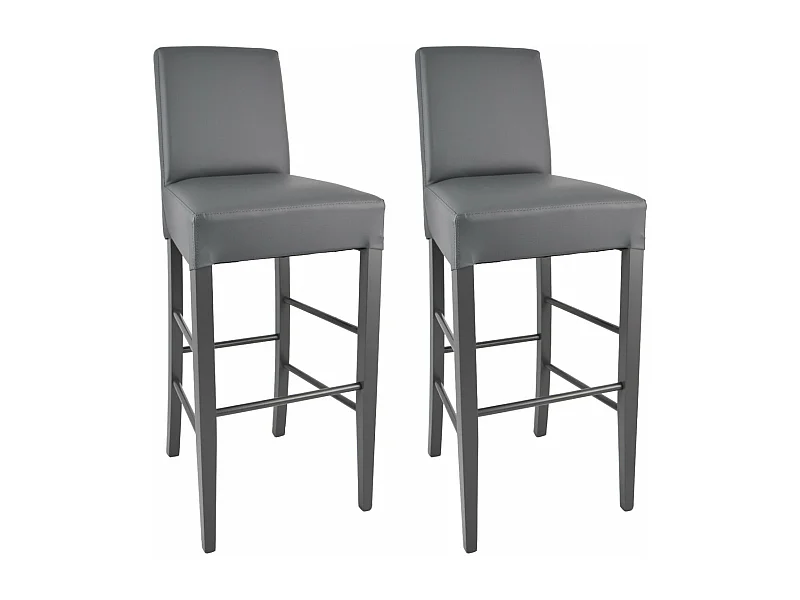 TONY - Lot de 2 Tabourets Laqués Gris et Assise Simili Cuir Gris