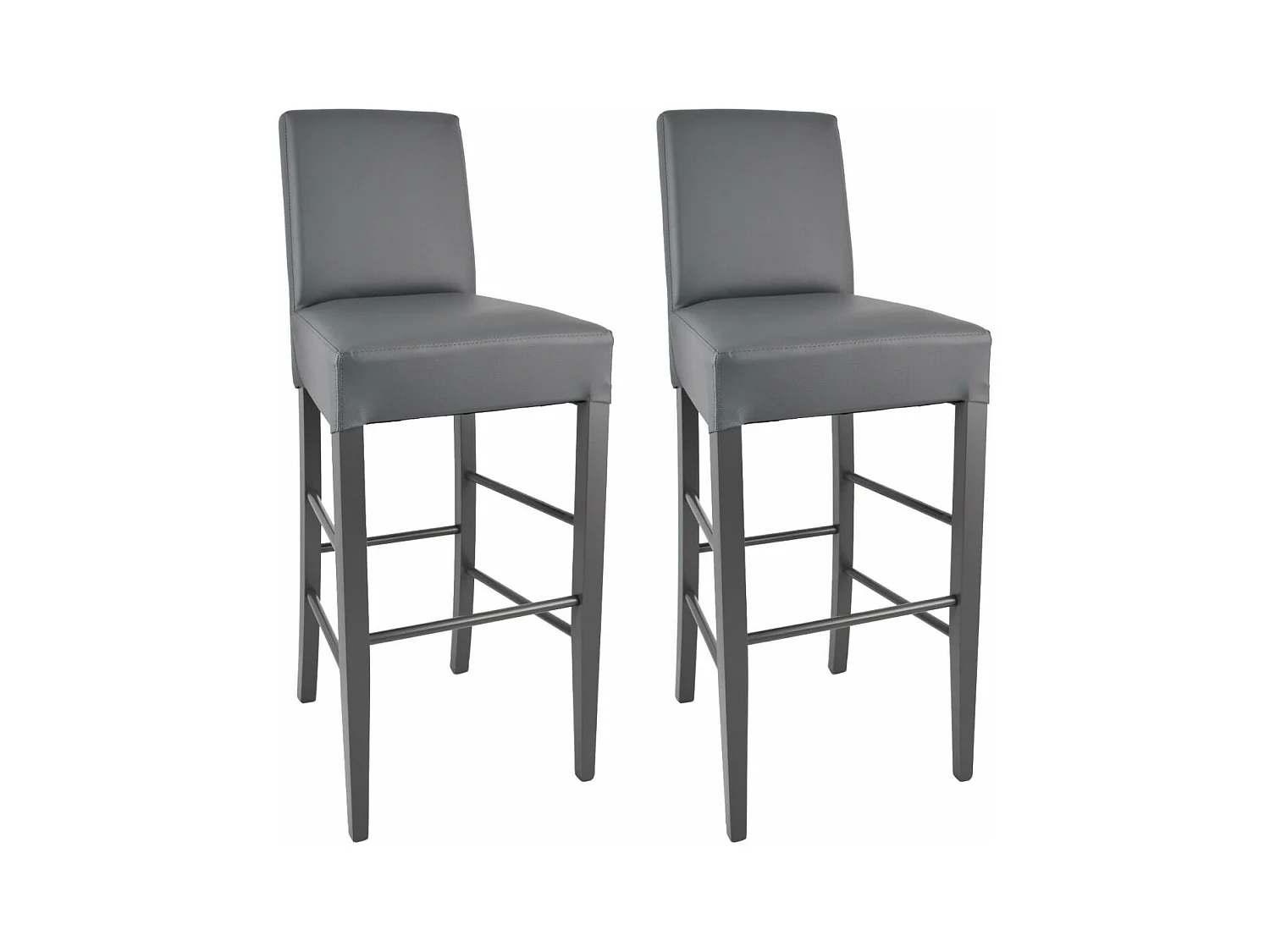 TONY - Lot de 2 Tabourets Laqués Gris et Assise Simili Cuir Gris
