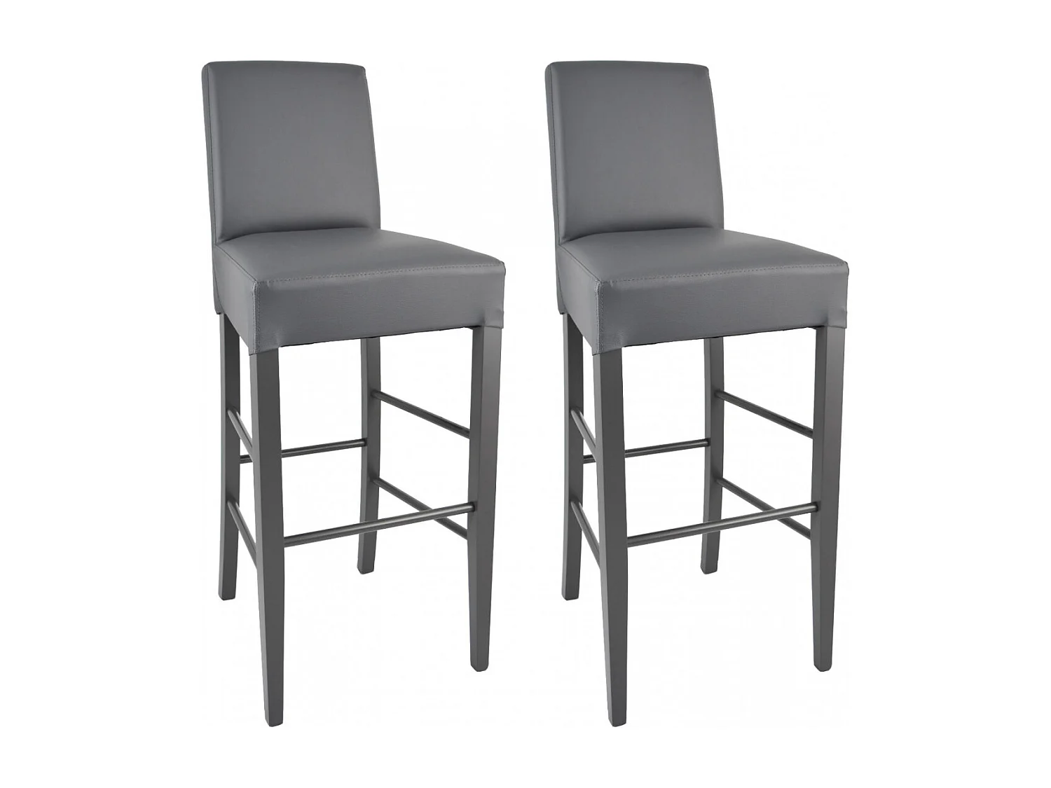 TONY - Lot de 2 Tabourets Laqués Gris et Assise Simili Cuir Gris