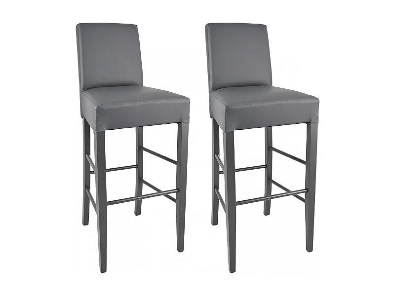 TONY - Lot de 2 Tabourets Laqués Gris et Assise Simili Cuir Gris