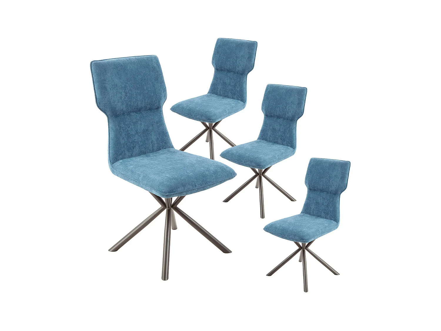 PAST - Lot de 4 Chaises Tissu Chiné Bleu Piètement Etoile