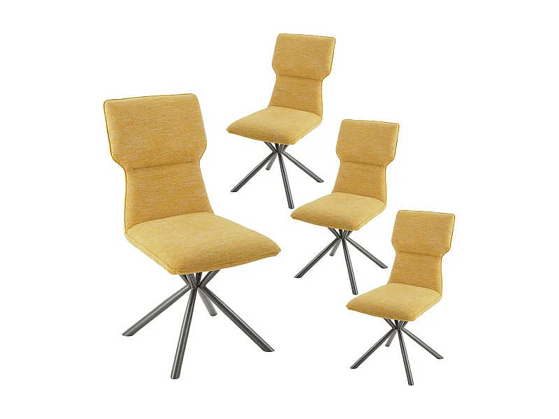 PAST - Lot de 4 Chaises Tissu Chiné Jaune Piètement Etoile
