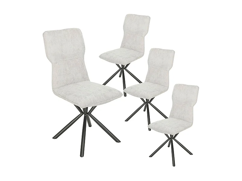 PAST - Lot de 4 Chaises Tissu Chiné Blanc Piètement Etoile