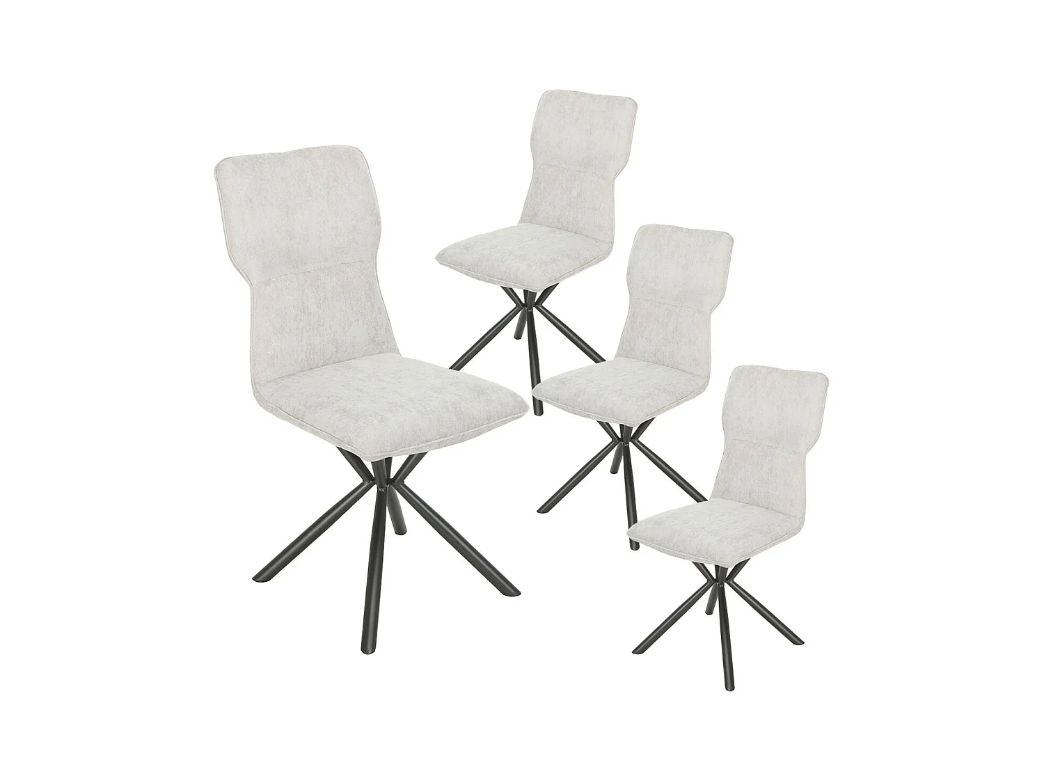 PAST - Lot de 4 Chaises Tissu Chiné Blanc Piètement Etoile