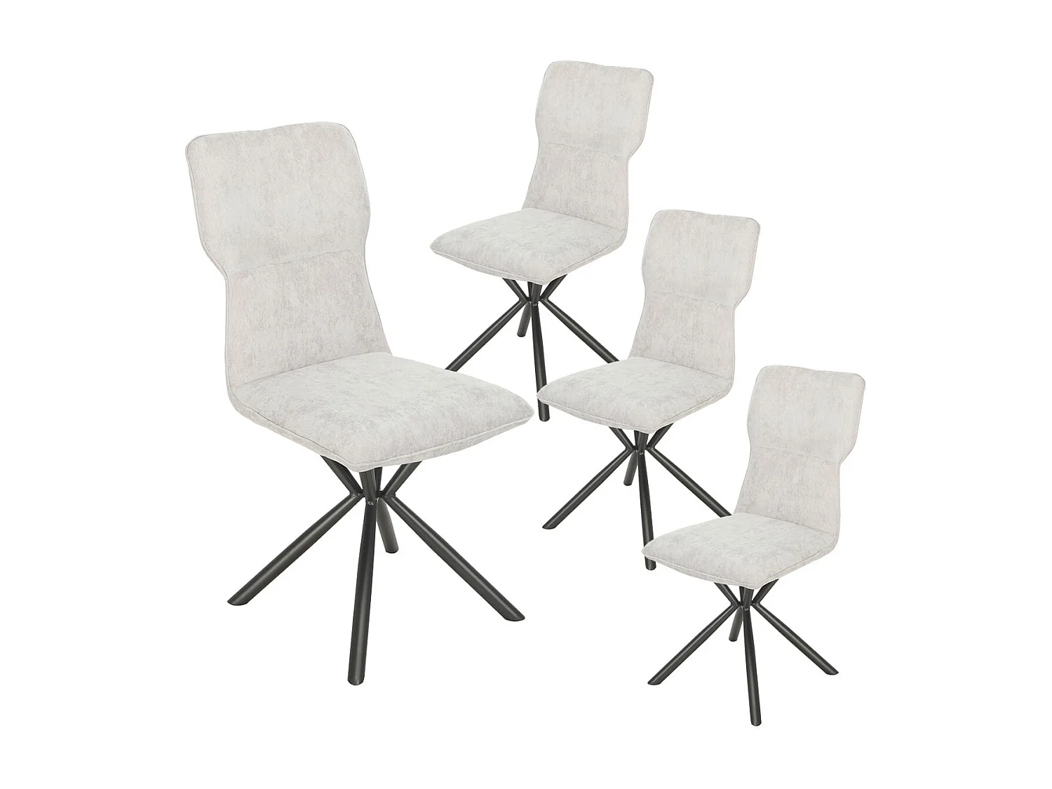 PAST - Lot de 4 Chaises Tissu Chiné Blanc Piètement Etoile