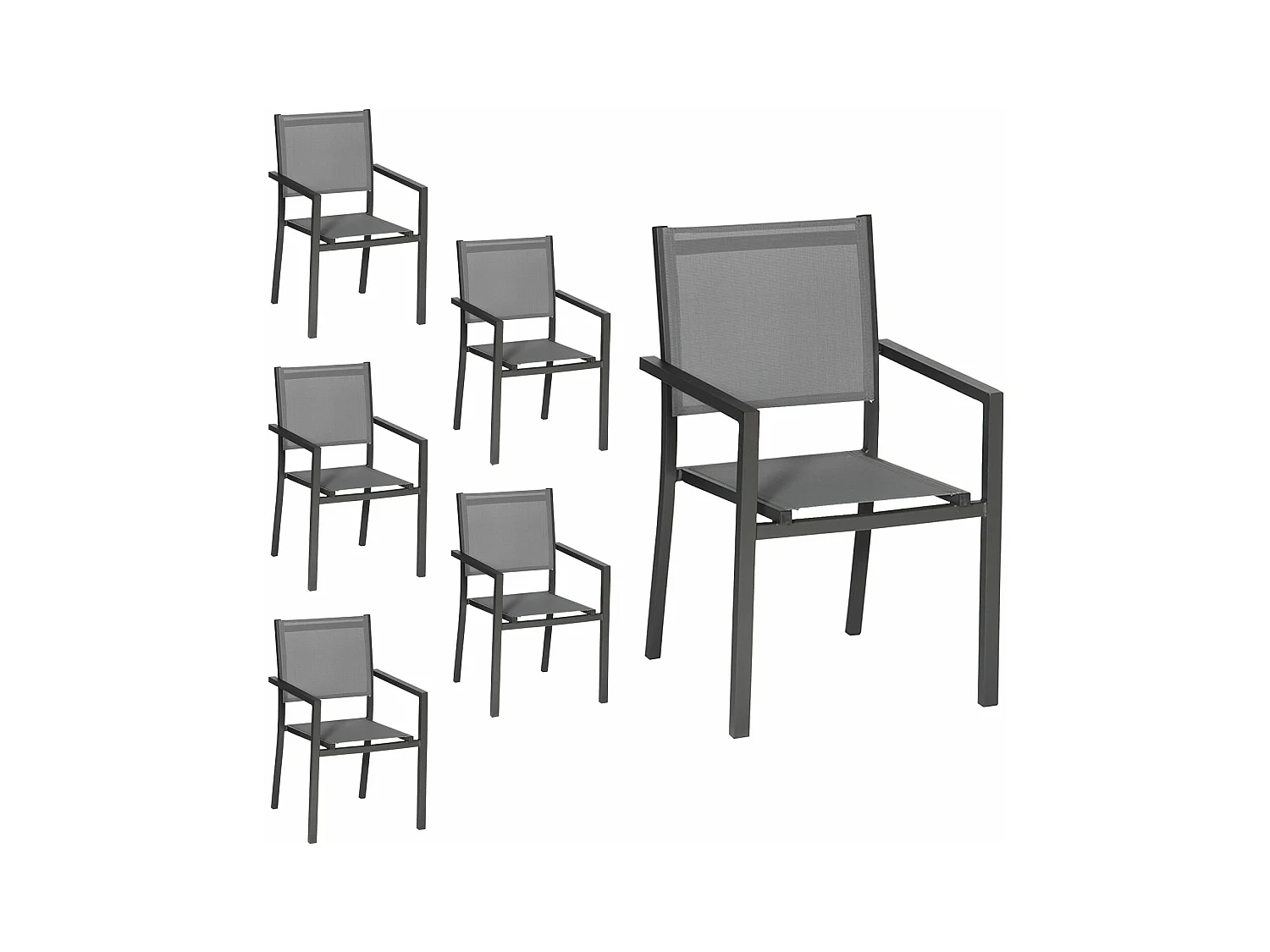 Lot de 6 chaises en aluminium anthracite - textilène gris - HAPPY GARDEN