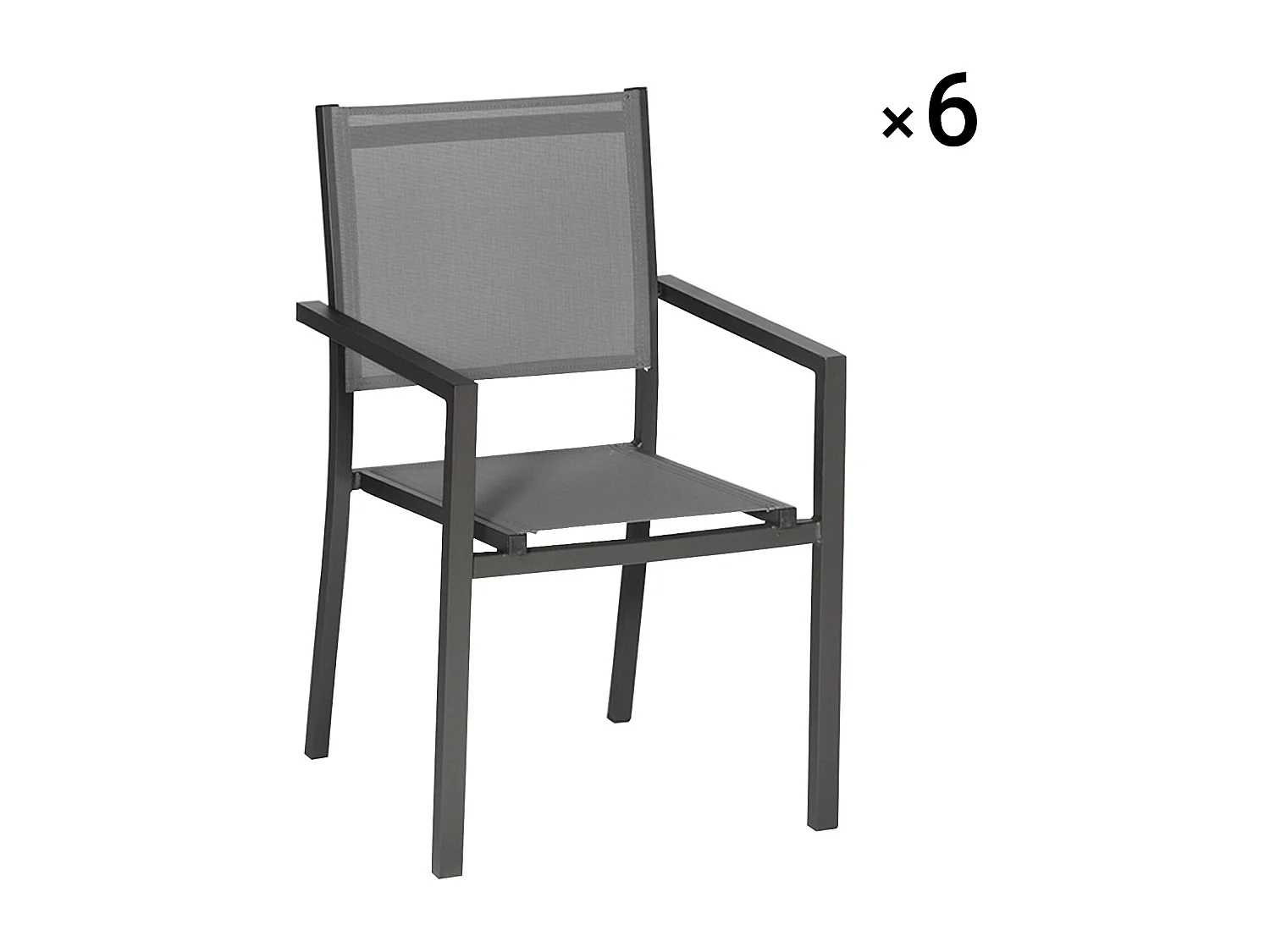 6er Set Stühle aus anthrazitfarbenem Aluminium - graues Textilene