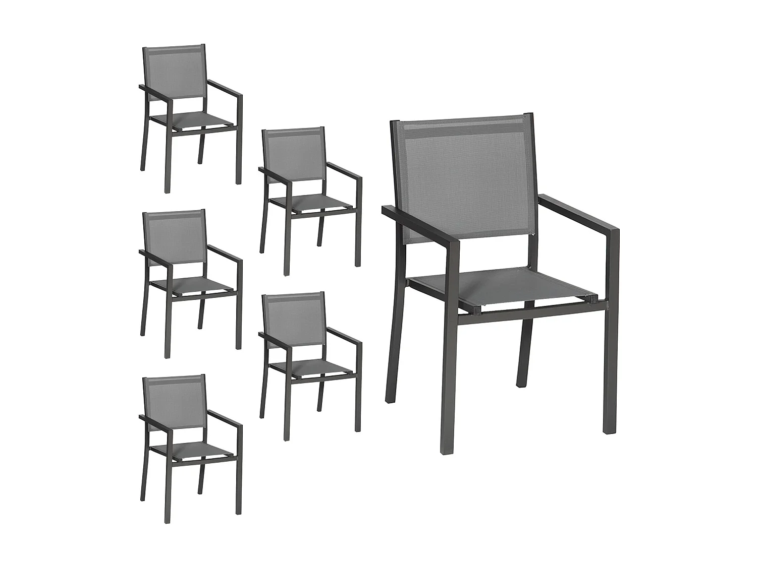 Set van 6 aluminium stoelen antraciet - grijs textilene
