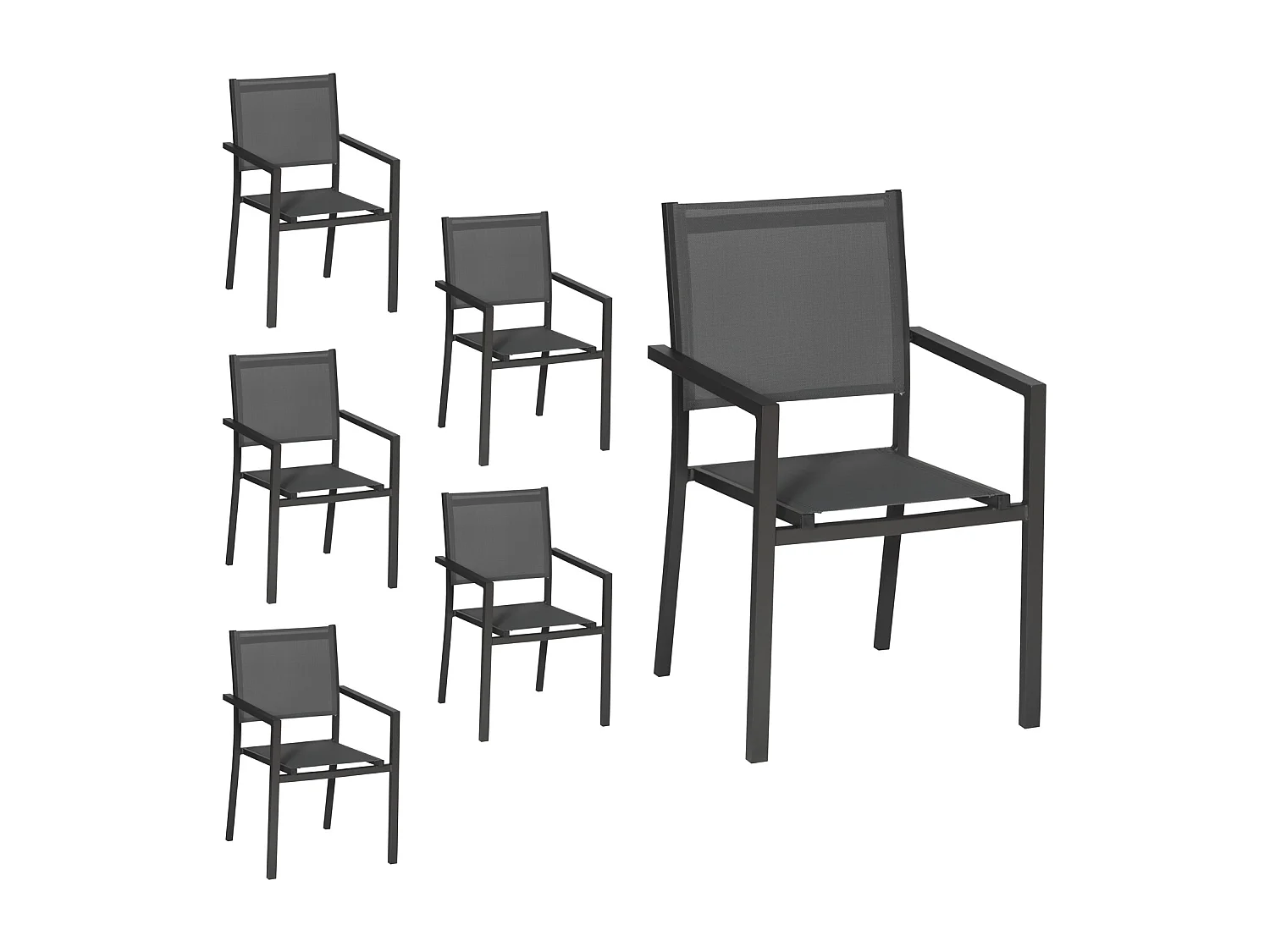 Lot de 6 chaises en aluminium anthracite - textilène gris - HAPPY GARDEN