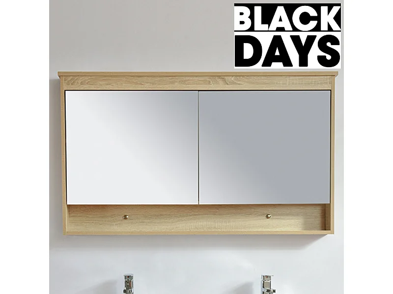 Armoire de toilette bloc-miroir 120 cm TYPO finition mélaminé chêne 114 cm