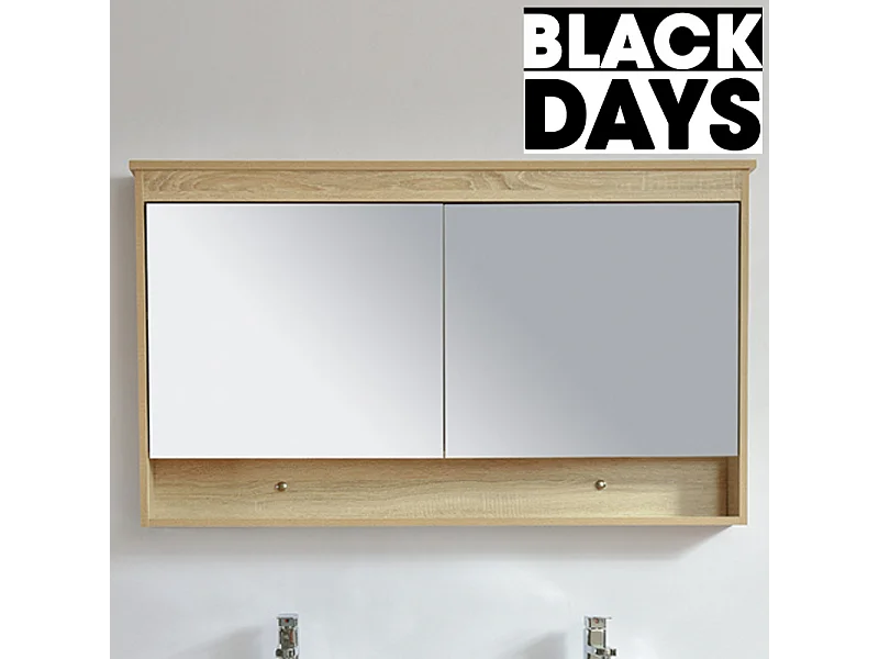 Armoire de toilette bloc-miroir 120 cm TYPO finition mélaminé chêne 114 cm