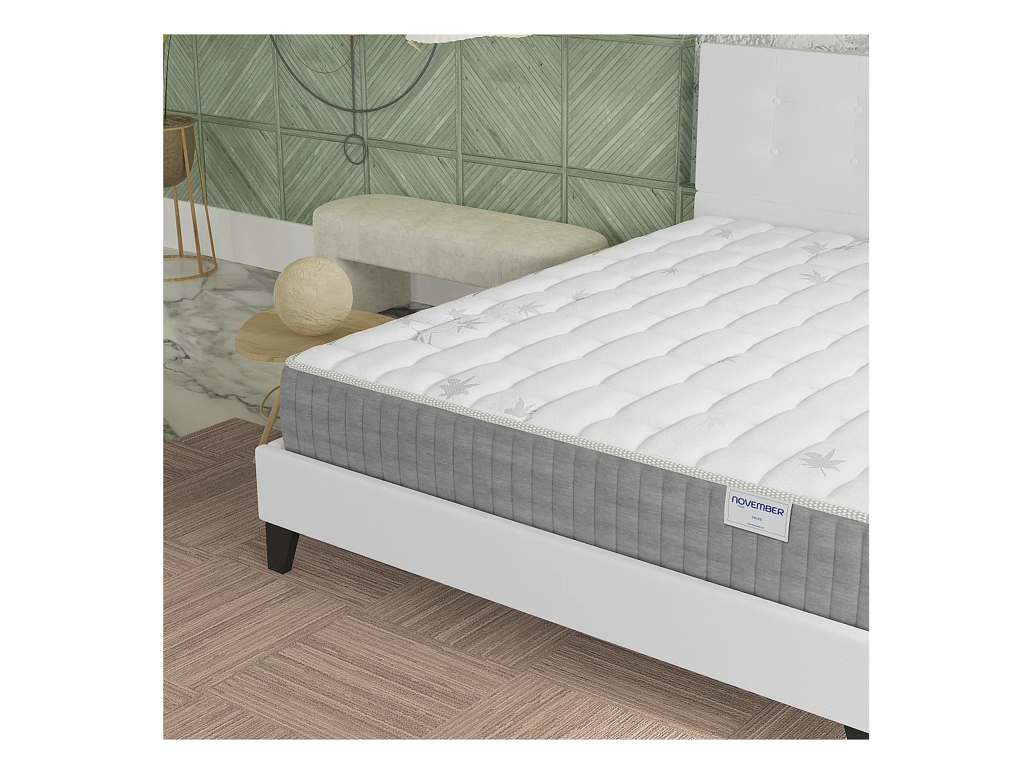 Ensemble 140x200 cm, lit avec tête de lit + matelas ressorts ensachés, ép. 25cm à mémoire de forme