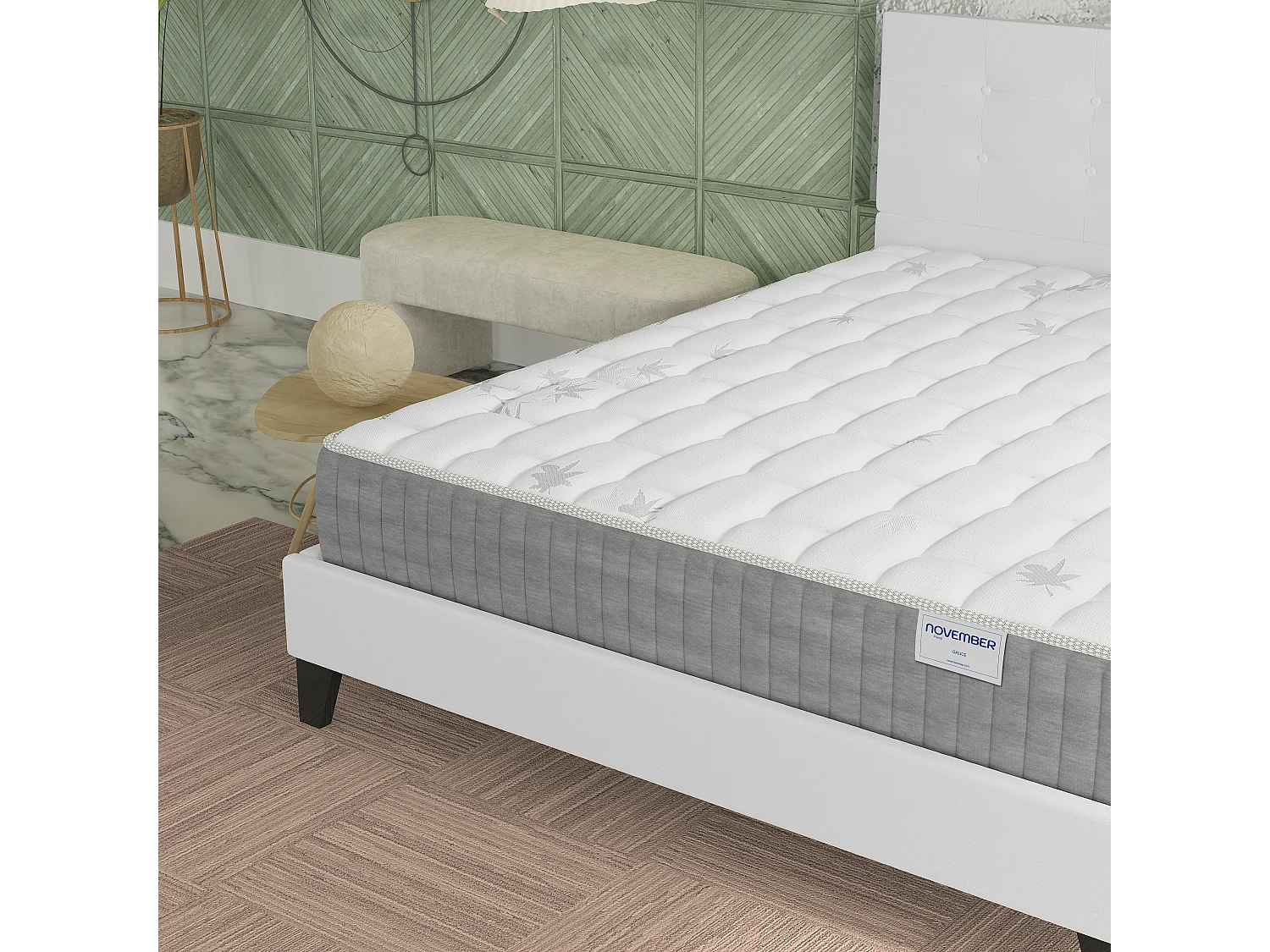 Ensemble 140x200 cm, lit avec tête de lit + matelas ressorts ensachés, ép. 25cm à mémoire de forme