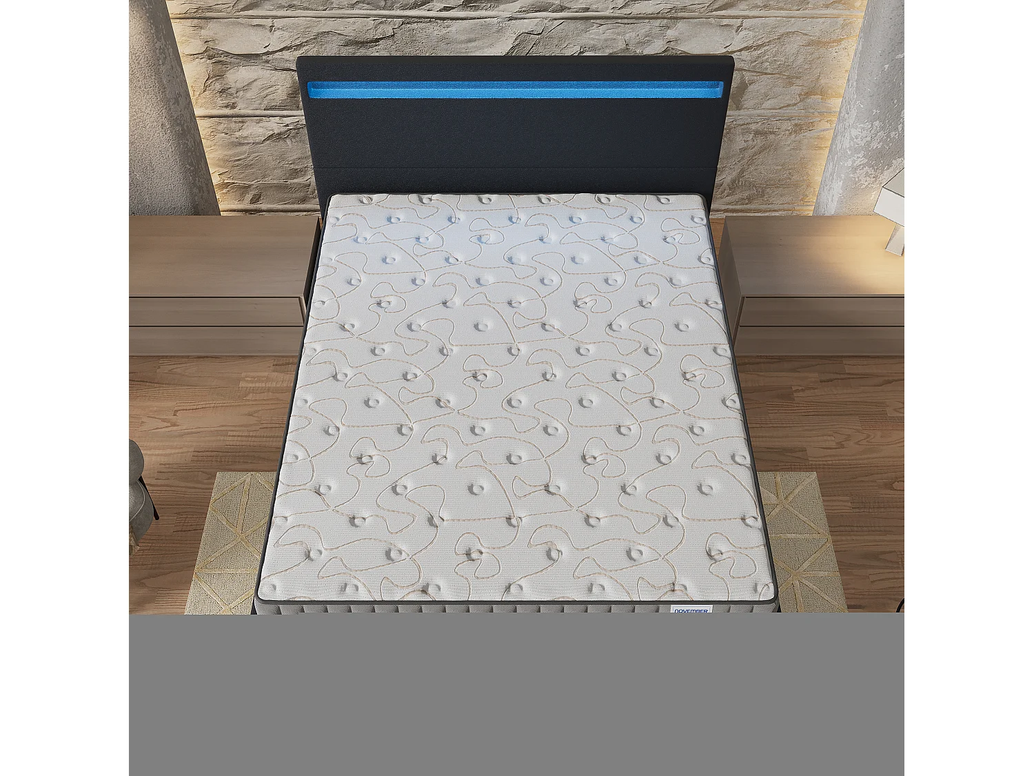 Ensemble Matelas + lit 140x190 cm, Matelas 22cm mousse, accueil mémoire de forme, lit à tête de lit LED similicuir noir