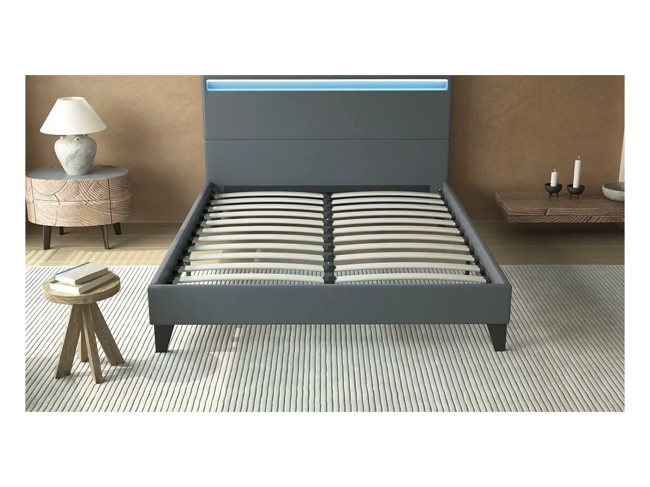 Ensemble matelas + lit 120x190 cm, matelas 30cm ressorts ensachés + mémoire de forme, lit à tête de lit LED similicuir blanc