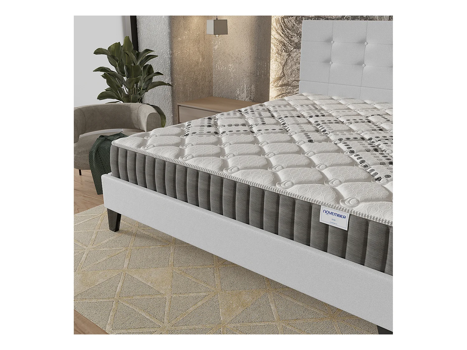 Ensemble 120x190 cm, lit avec tête de lit + matelas ressorts ensachés, ép.20cm accueil mousse HR