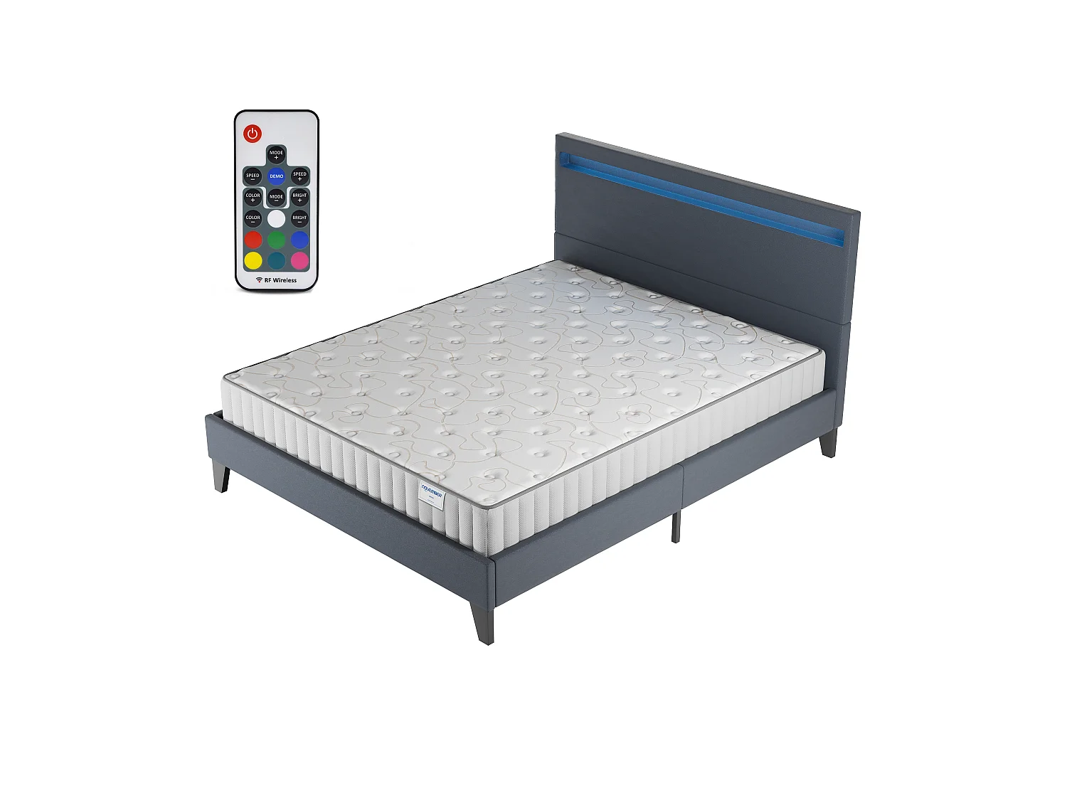 Ensemble Matelas + lit 120x190 cm, Matelas 22cm mousse, accueil mémoire de forme, lit à tête de lit LED similicuir noir