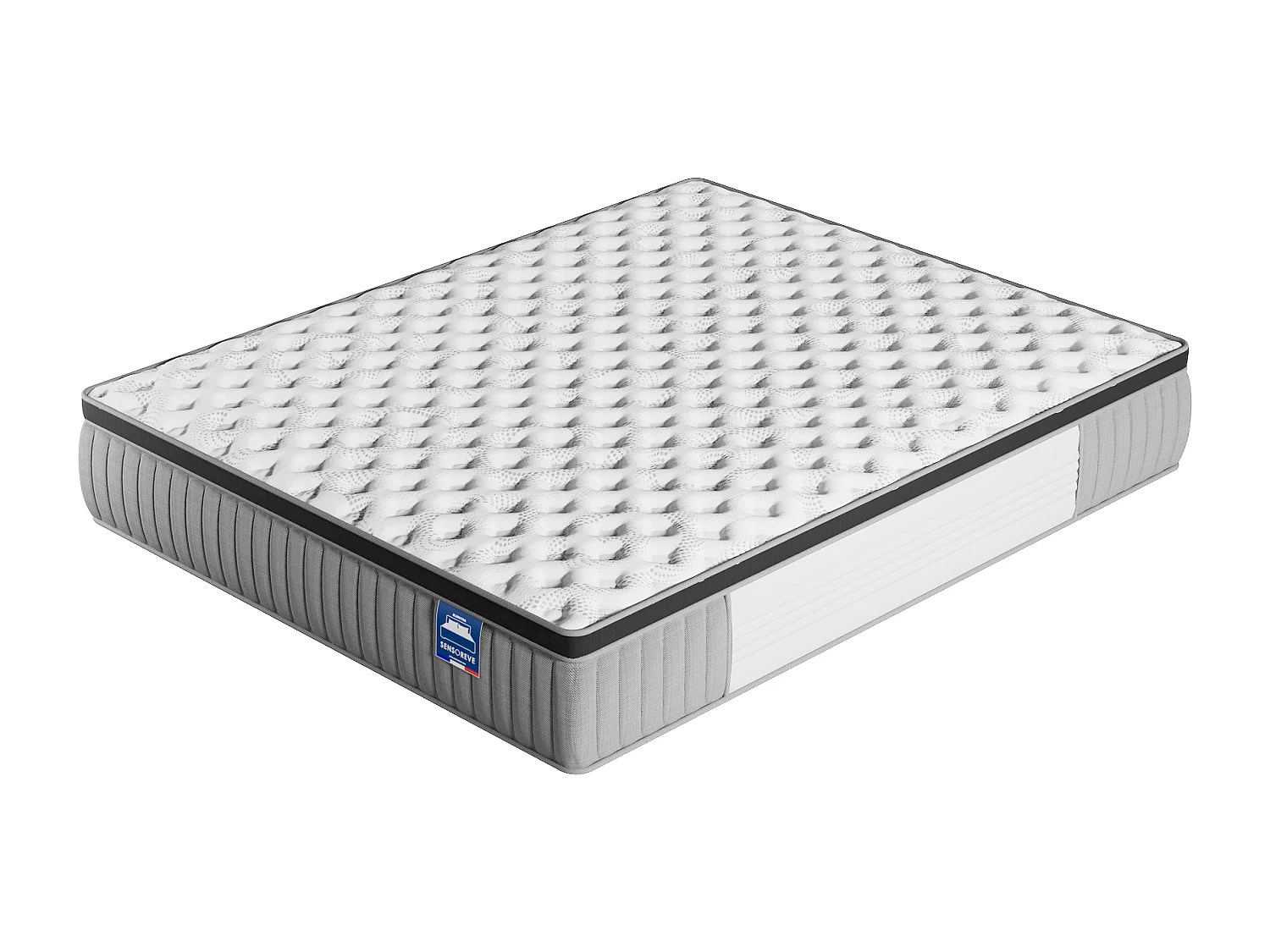 Ensemble matelas + lit 160x200 cm, matelas 30cm ressorts ensachés + mémoire de forme, lit à tête de lit capitonnée similicuir blanc