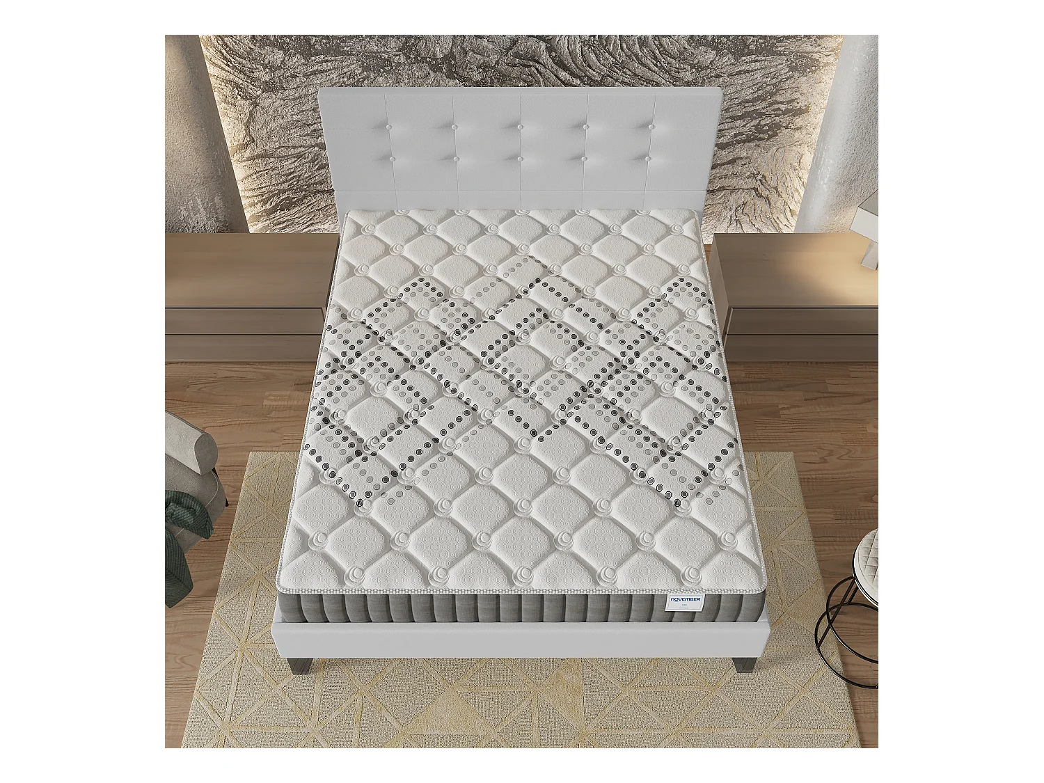 Ensemble 160x200 cm, lit avec tête de lit + matelas ressorts ensachés, ép.20cm accueil mousse HR