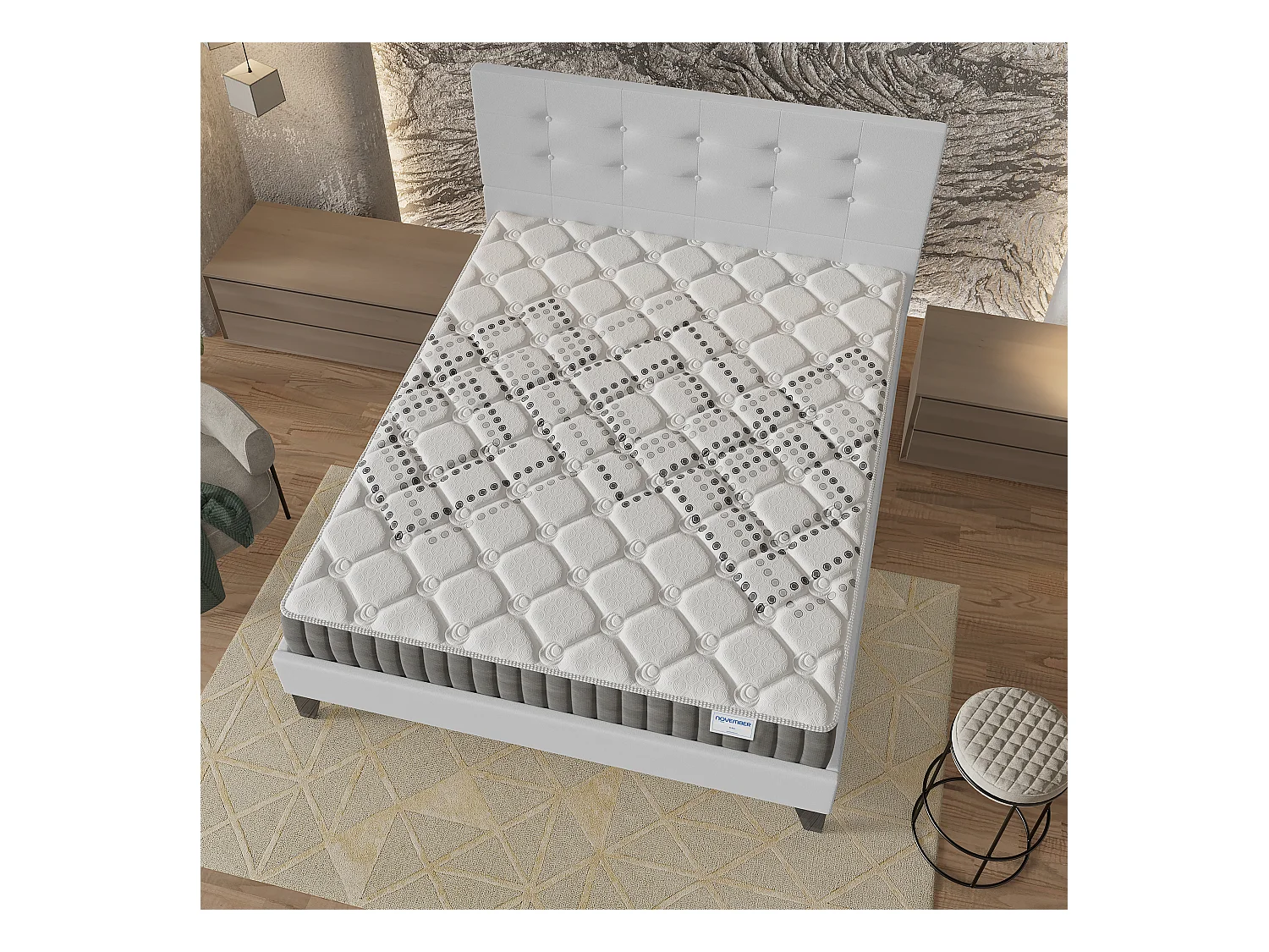 Ensemble 160x200 cm, lit avec tête de lit + matelas ressorts ensachés, ép.20cm accueil mousse HR