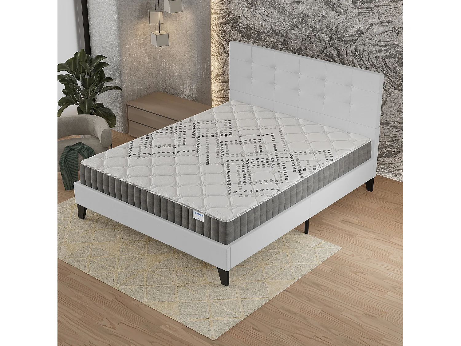 Ensemble 160x200 cm, lit avec tête de lit + matelas ressorts ensachés, ép.20cm accueil mousse HR