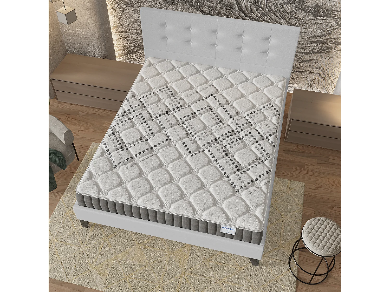 Ensemble 160x200 cm, lit avec tête de lit + matelas ressorts ensachés, ép.20cm accueil mousse HR