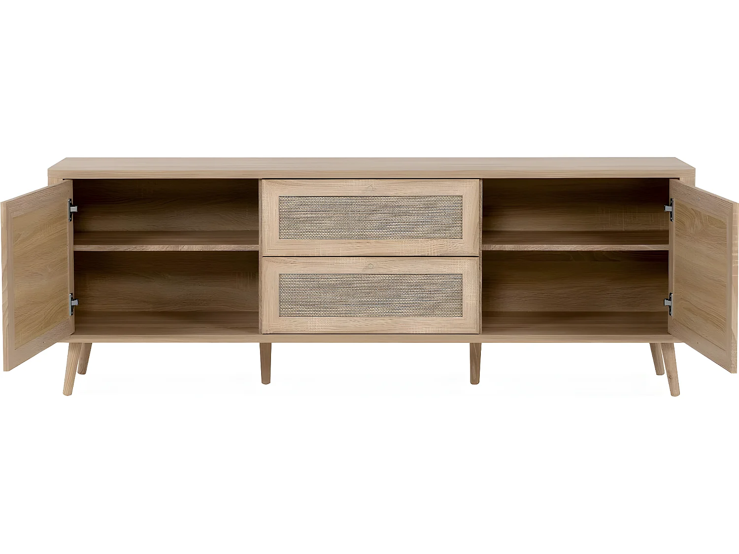 Meuble TV cannage et effet bois 175 cm - Padang