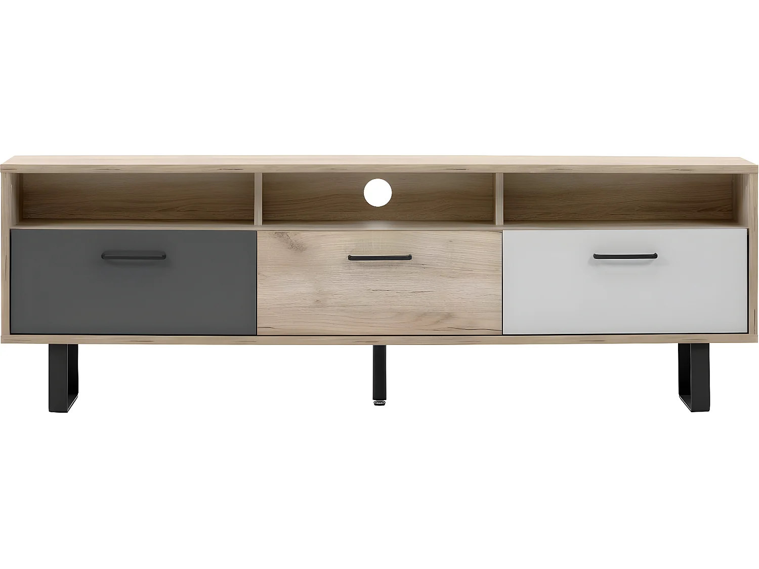 Meuble TV 3 portes gris et chêne 160 cm - Bari