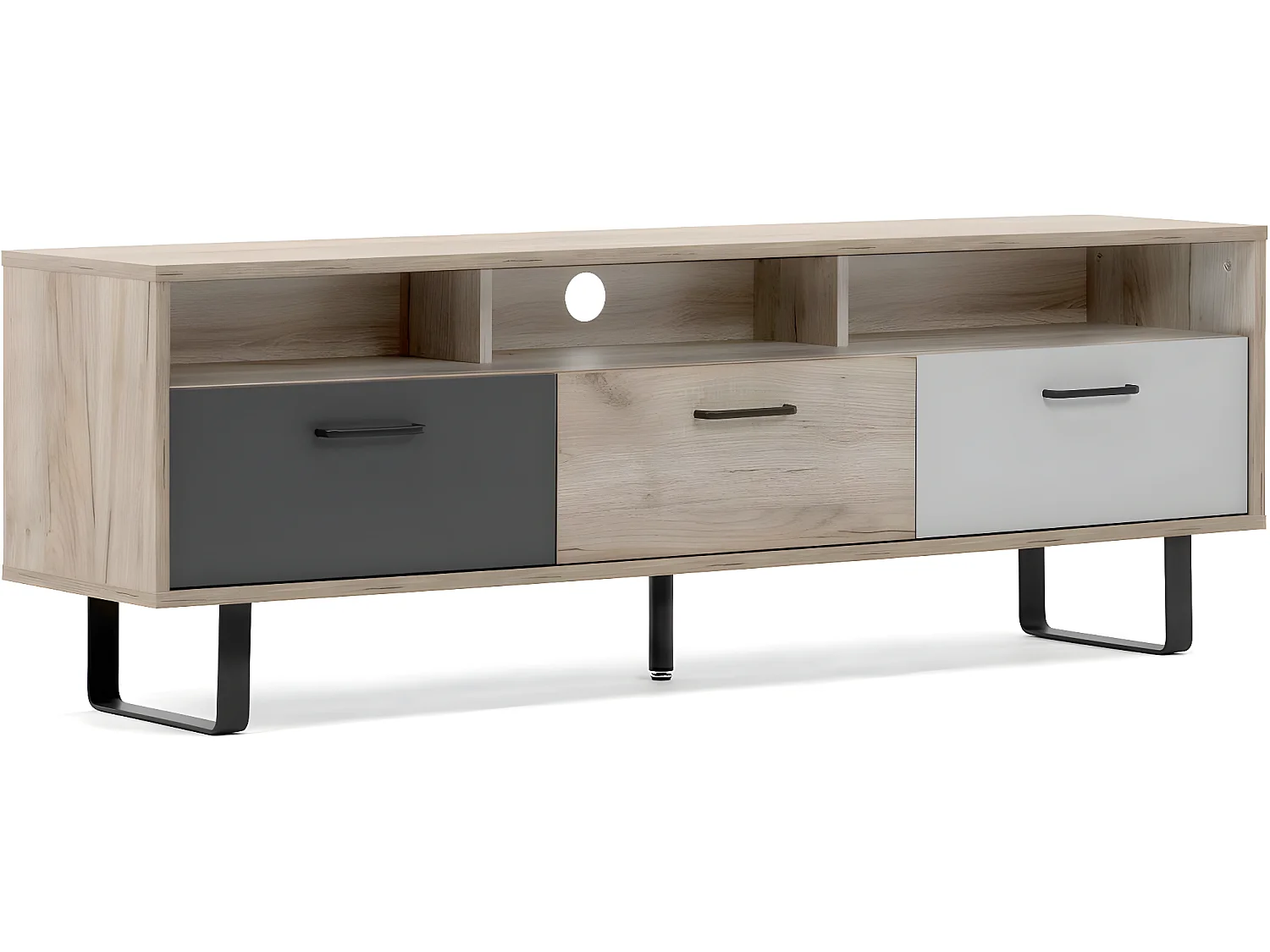 Meuble TV 3 portes gris et chêne 160 cm - Bari