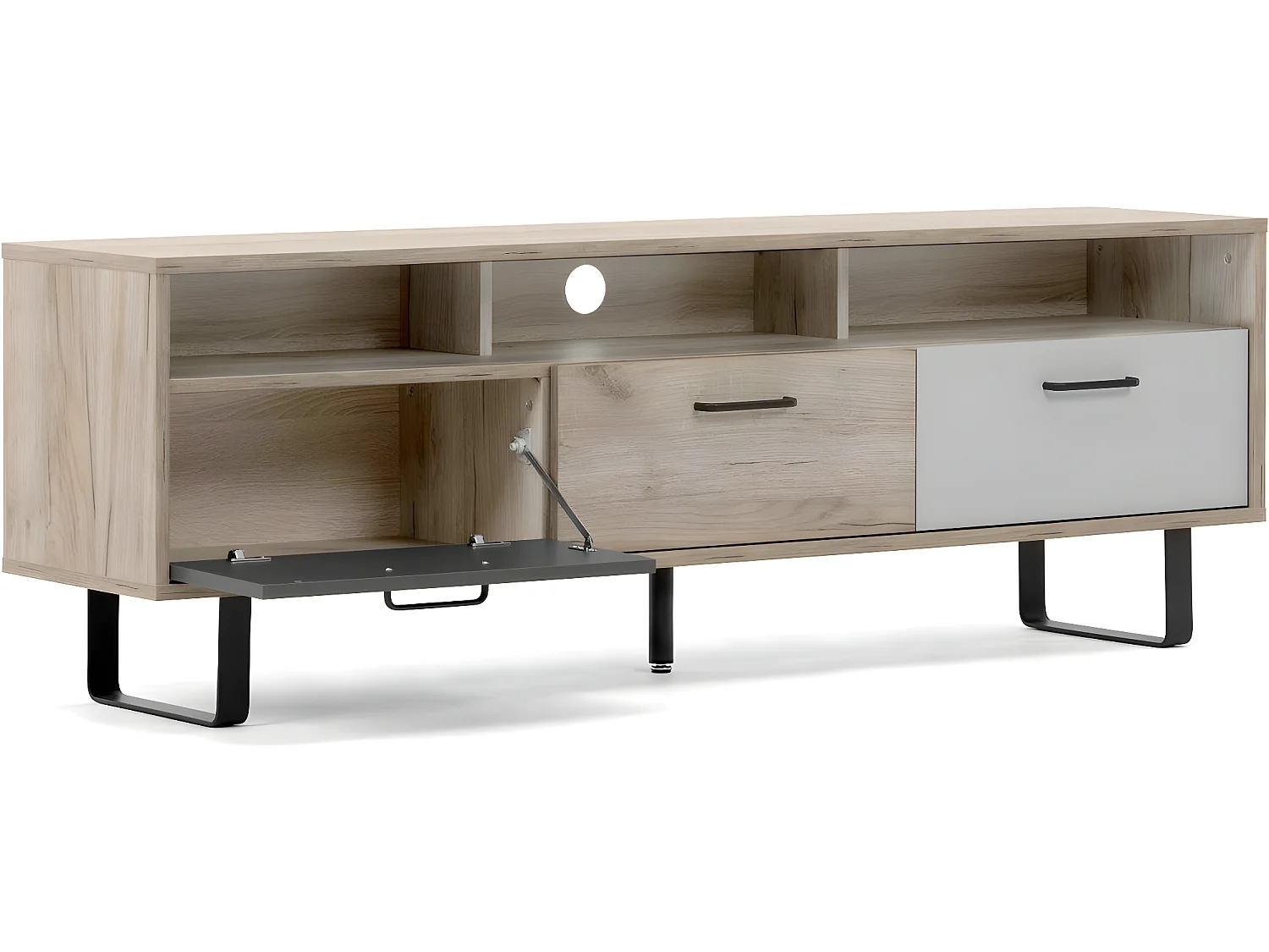 Meuble TV 3 portes gris et chêne 160 cm - Bari