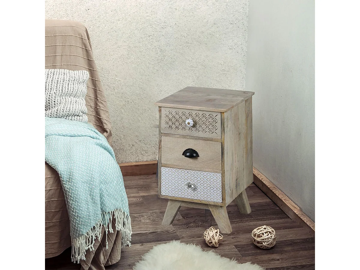 TROMSO - Chevet 3 Tiroirs en Manguier Massif Clair