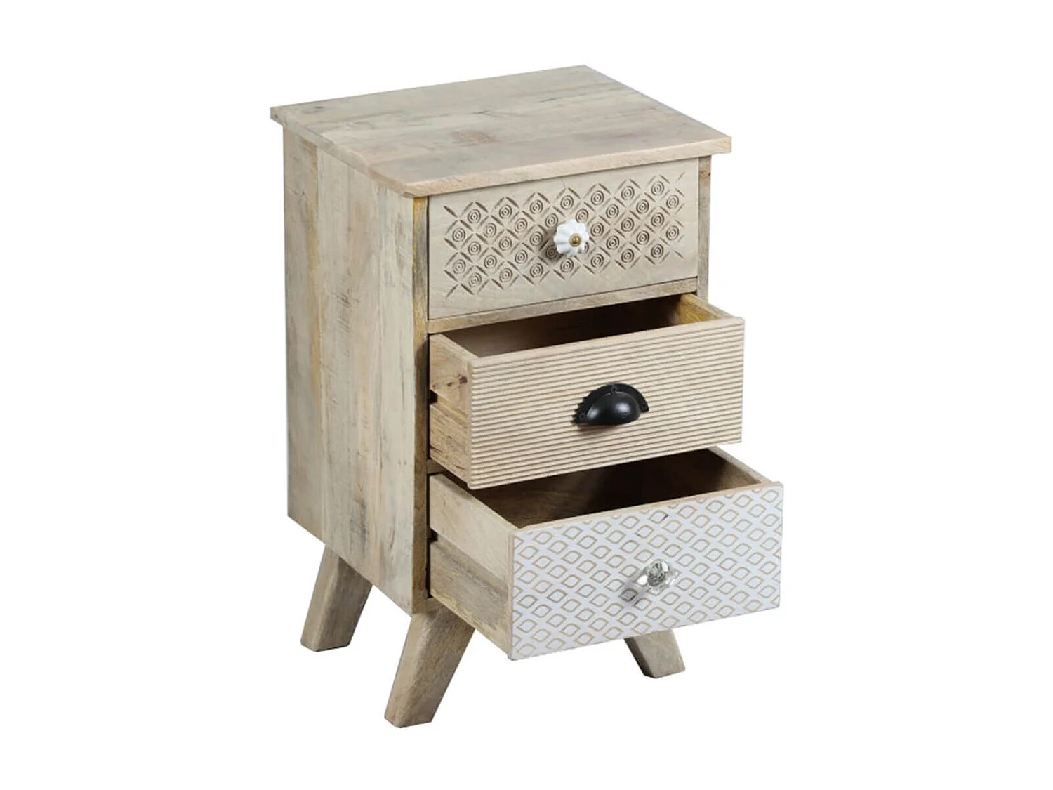 TROMSO - Chevet 3 Tiroirs en Manguier Massif Clair