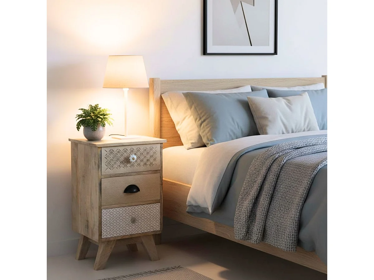 TROMSO - Chevet 3 Tiroirs en Manguier Massif Clair
