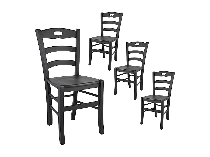 SUZY - Lot de 4 Chaises Laquées Noir et Assises en Bois