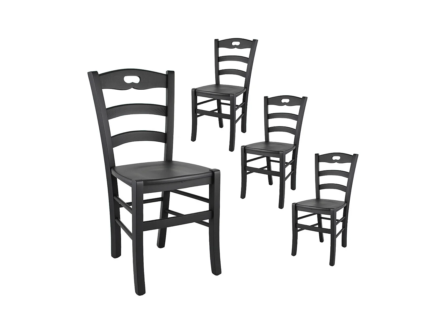 SUZY - Lot de 4 Chaises Laquées Noir et Assises en Bois
