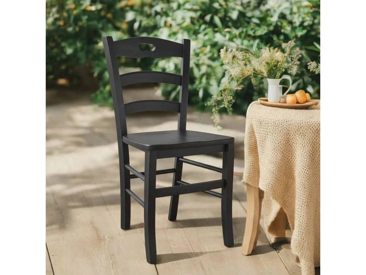 SUZY - Lot de 4 Chaises Laquées Noir et Assises en Bois